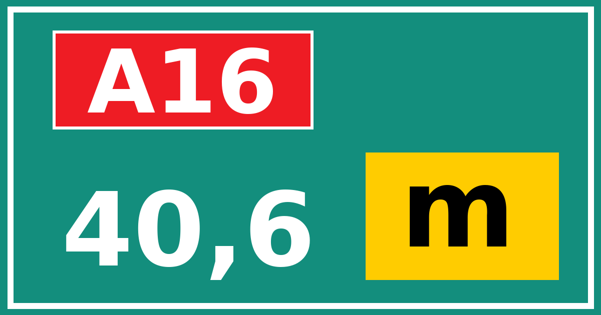 Hectometerbord A16 40,6 letter m