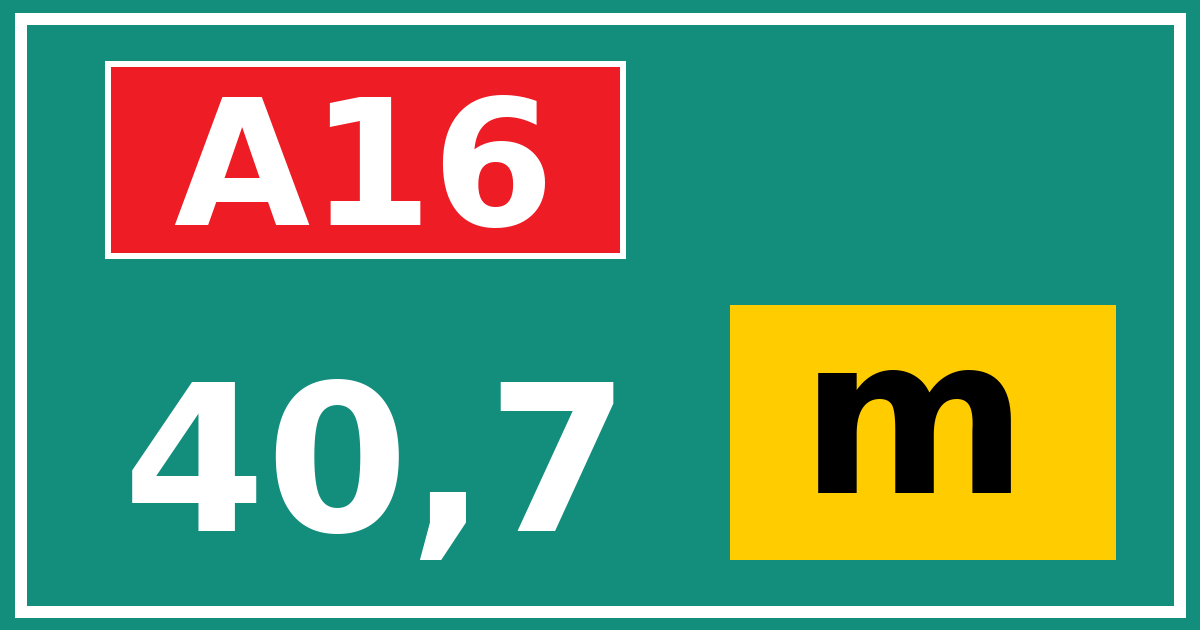 Hectometerbord A16 40,7 letter m