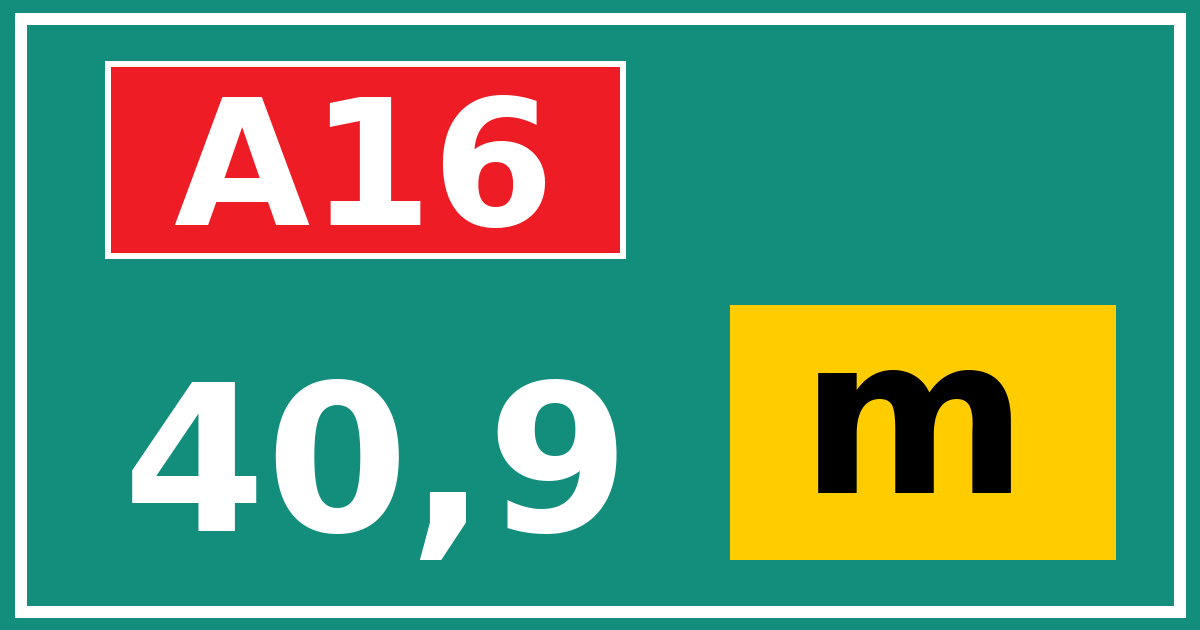 Hectometerbord A16 40,9 letter m