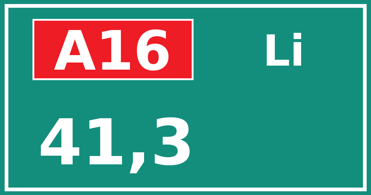 Hectometerbord A16 41,3 zijde Li