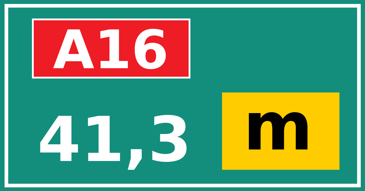 Hectometerbord A16 41,3 letter m