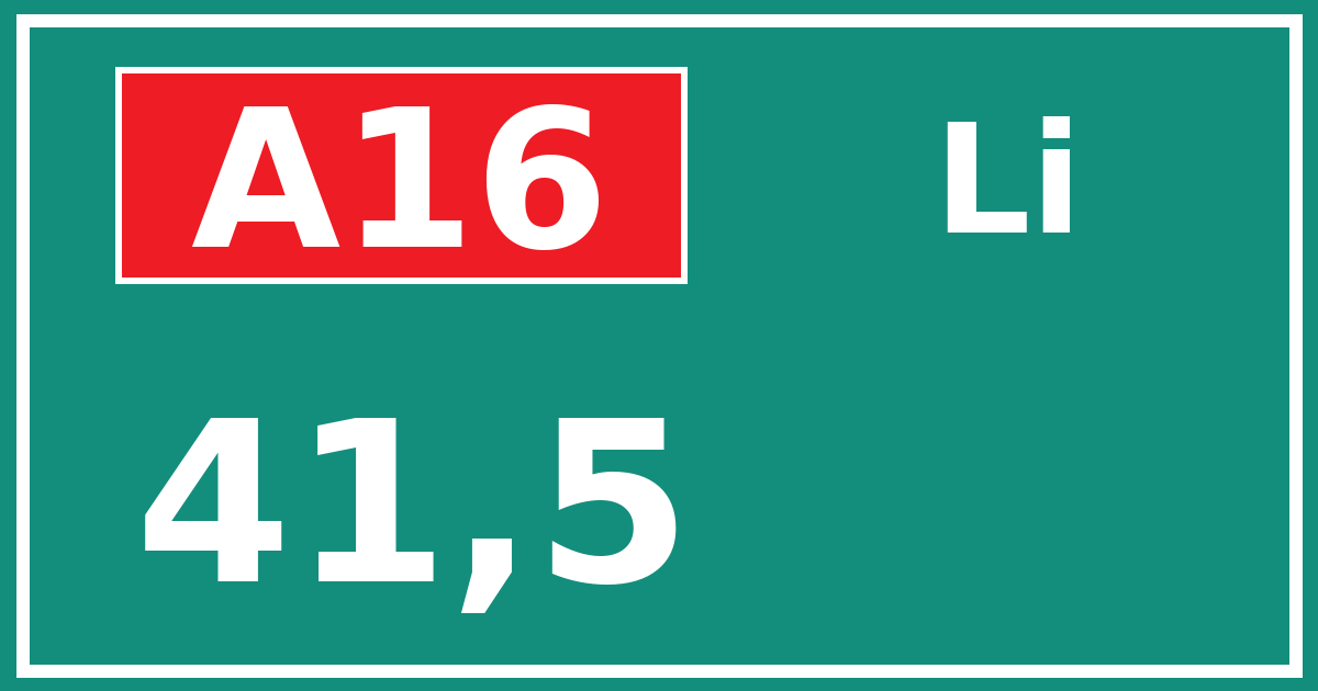 Hectometerbord A16 41,5 zijde Li