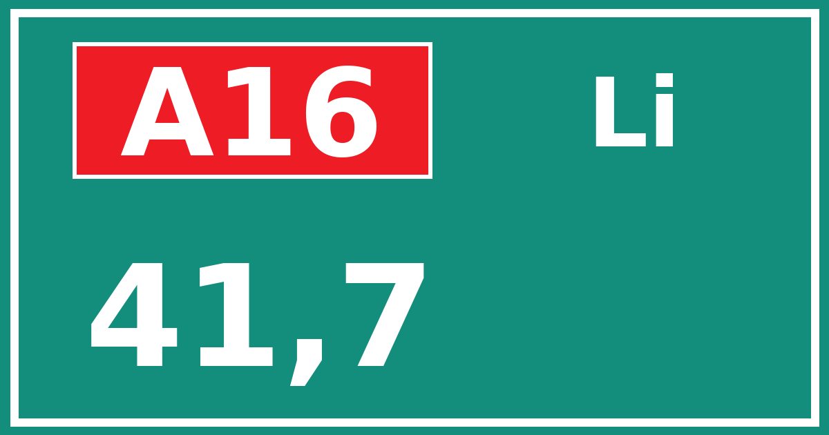 Hectometerbord A16 41,7 zijde Li