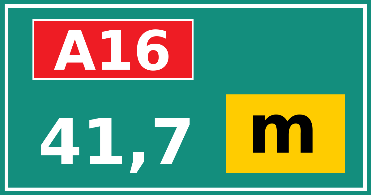 Hectometerbord A16 41,7 letter m