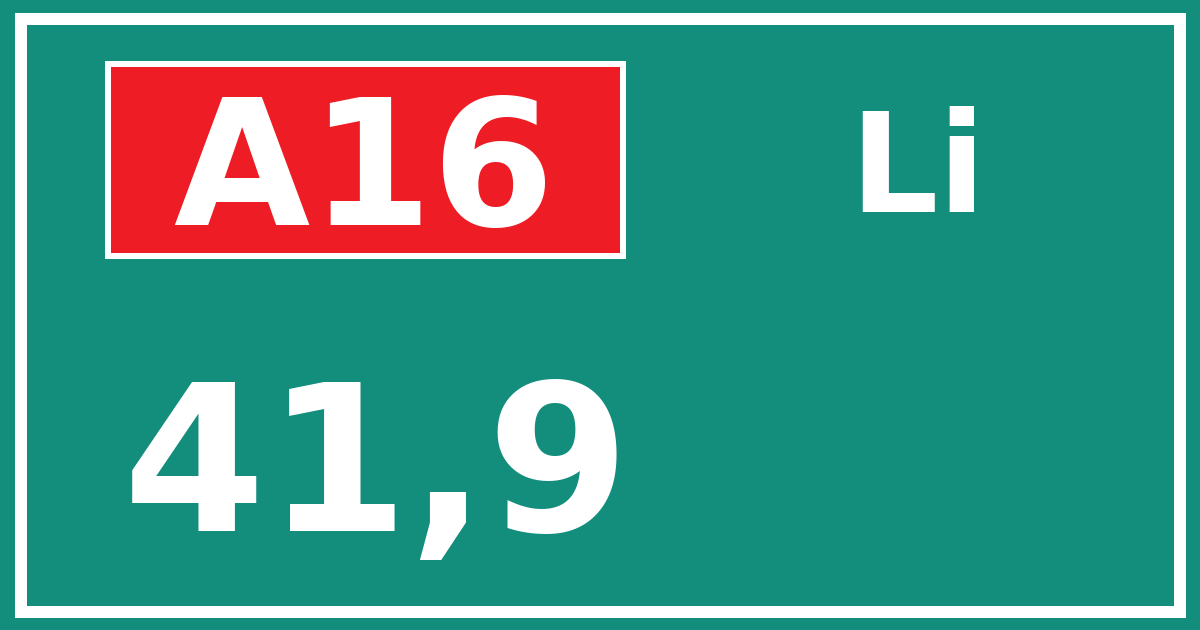 Hectometerbord A16 41,9 zijde Li