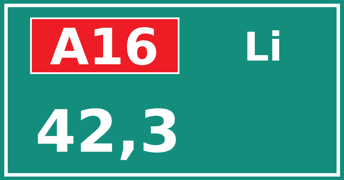 Hectometerbord A16 42,3 zijde Li