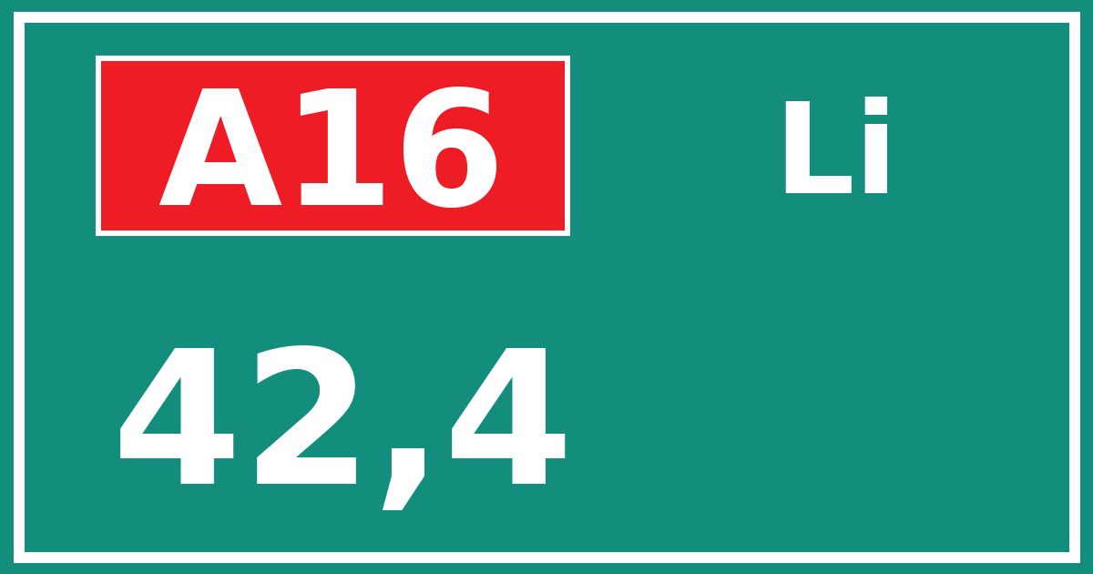 Hectometerbord A16 42,4 zijde Li