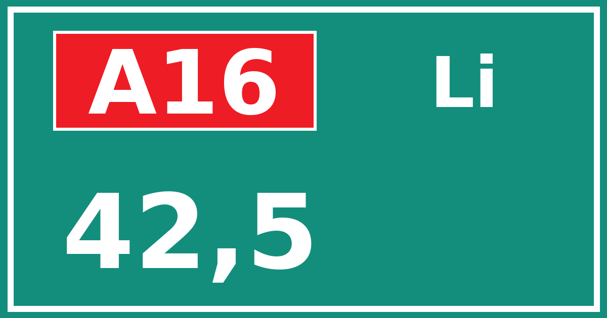 Hectometerbord A16 42,5 zijde Li