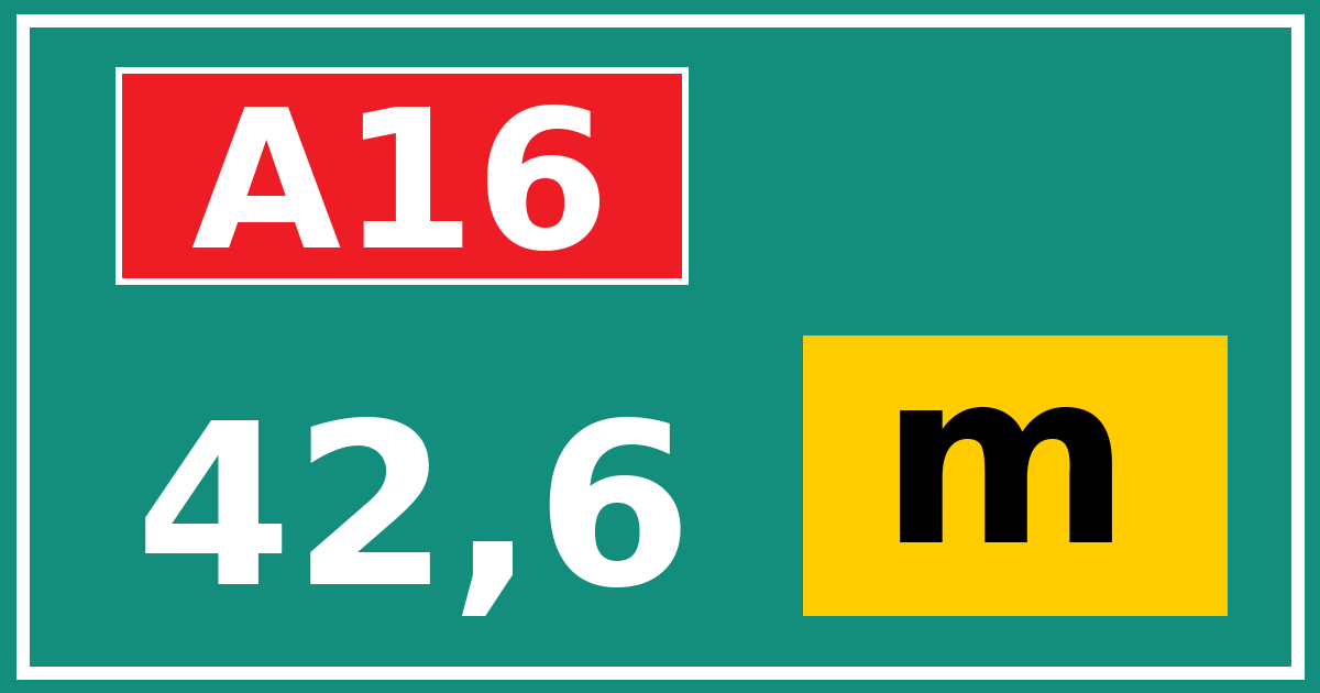 Hectometerbord A16 42,6 letter m