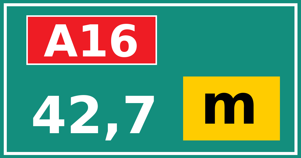 Hectometerbord A16 42,7 letter m