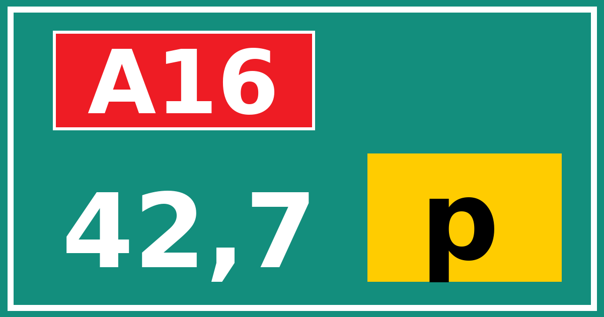 Hectometerbord A16 42,7 letter p