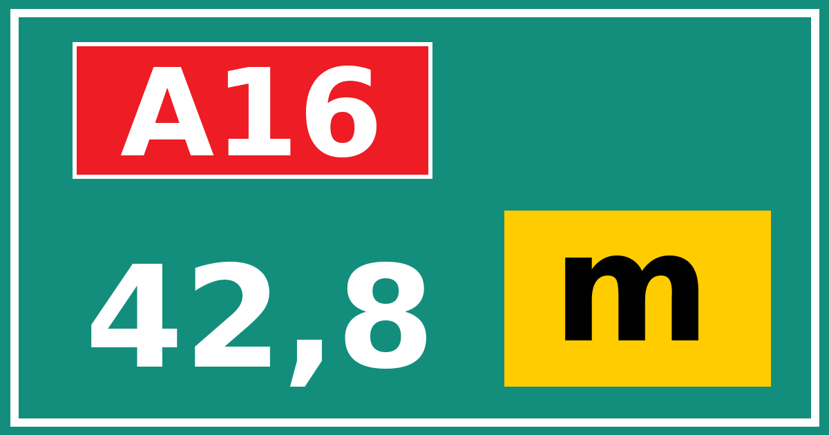 Hectometerbord A16 42,8 letter m