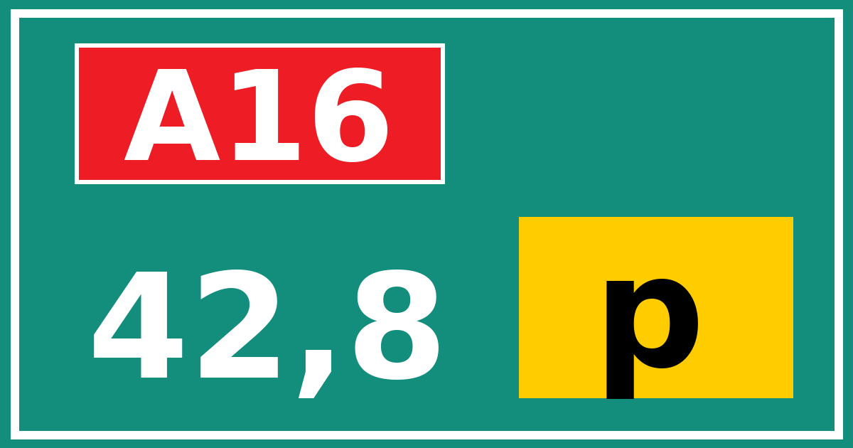 Hectometerbord A16 42,8 letter p