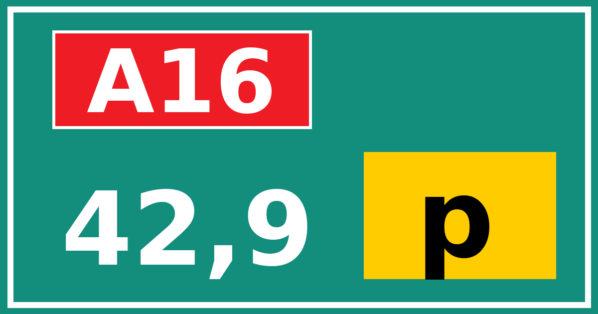 Hectometerbord A16 42,9 letter p