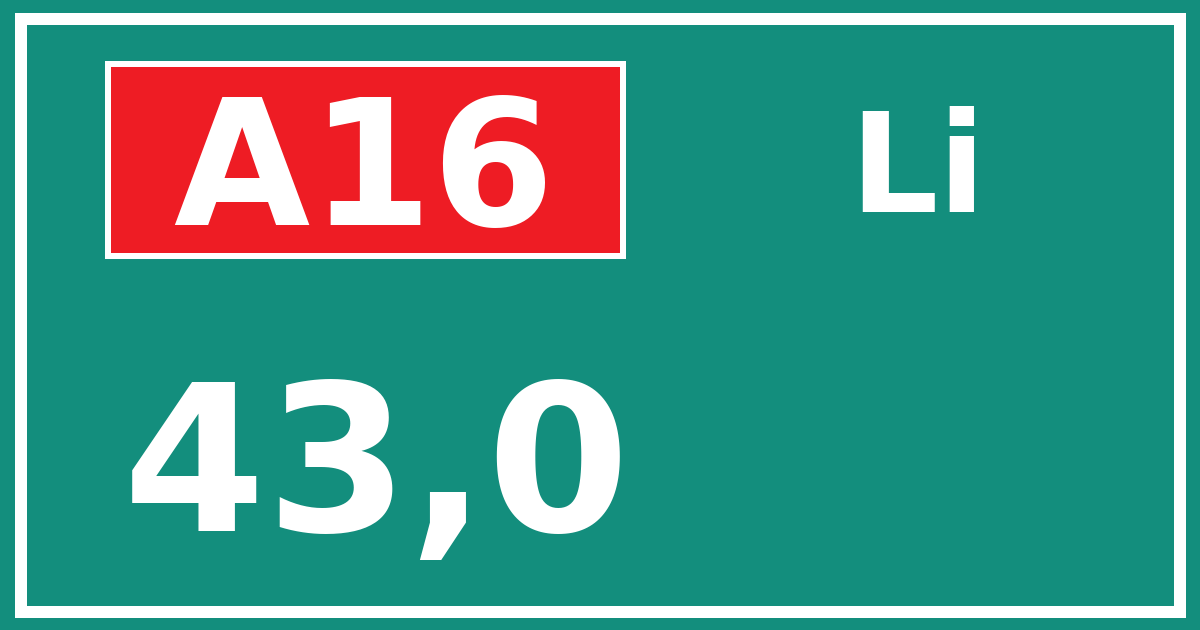 Hectometerbord A16 43,0 zijde Li