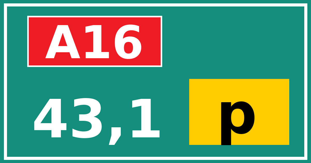 Hectometerbord A16 43,1 letter p
