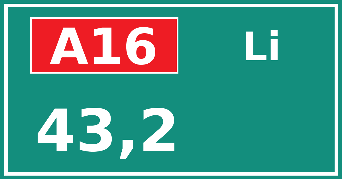 Hectometerbord A16 43,2 zijde Li