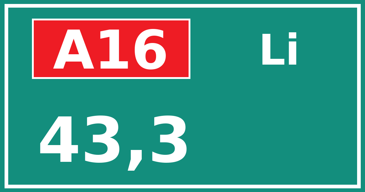 Hectometerbord A16 43,3 zijde Li