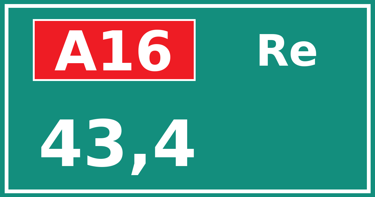 Hectometerbord A16 43,4 zijde Re