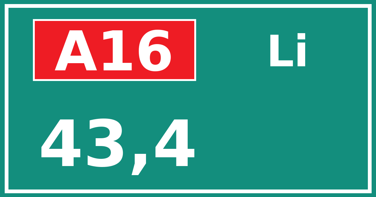Hectometerbord A16 43,4 zijde Li