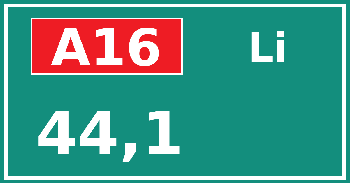 Hectometerbord A16 44,1 zijde Li
