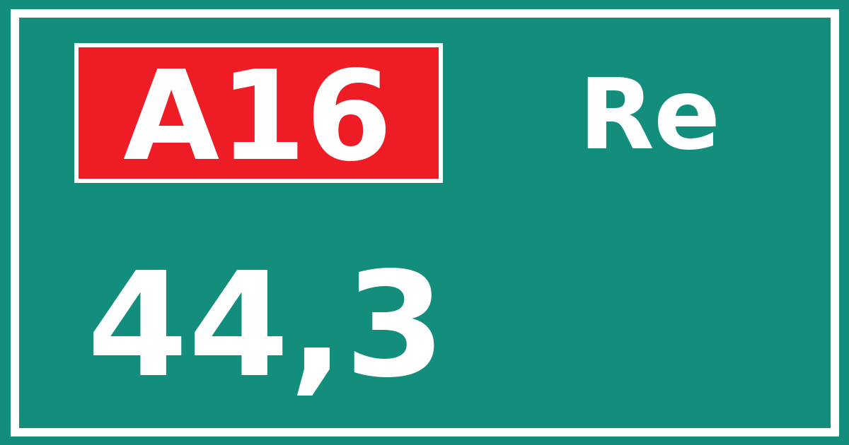 Hectometerbord A16 44,3 zijde Re