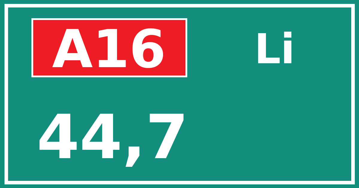 Hectometerbord A16 44,7 zijde Li