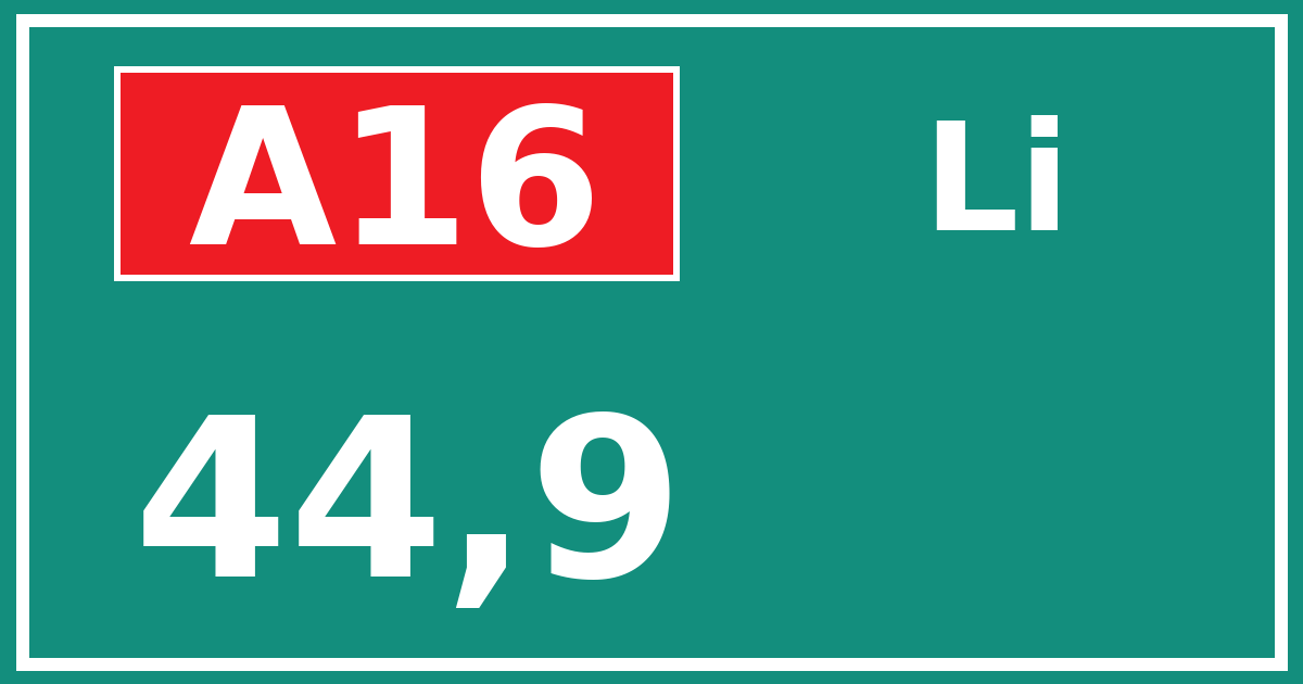 Hectometerbord A16 44,9 zijde Li