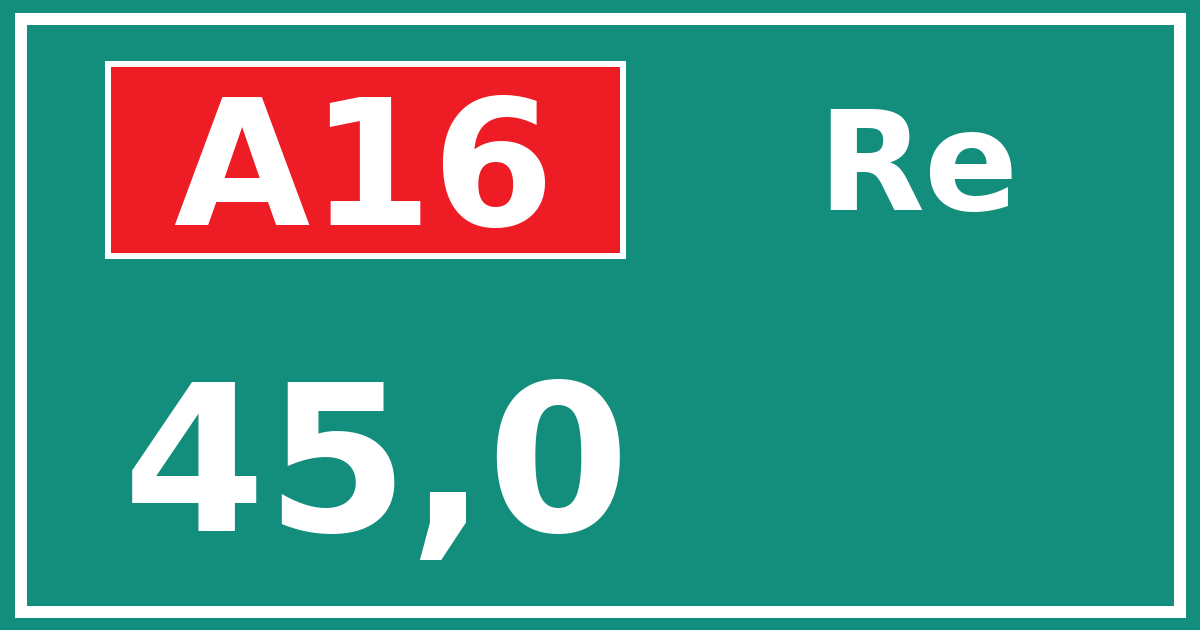 Hectometerbord A16 45,0 zijde Re