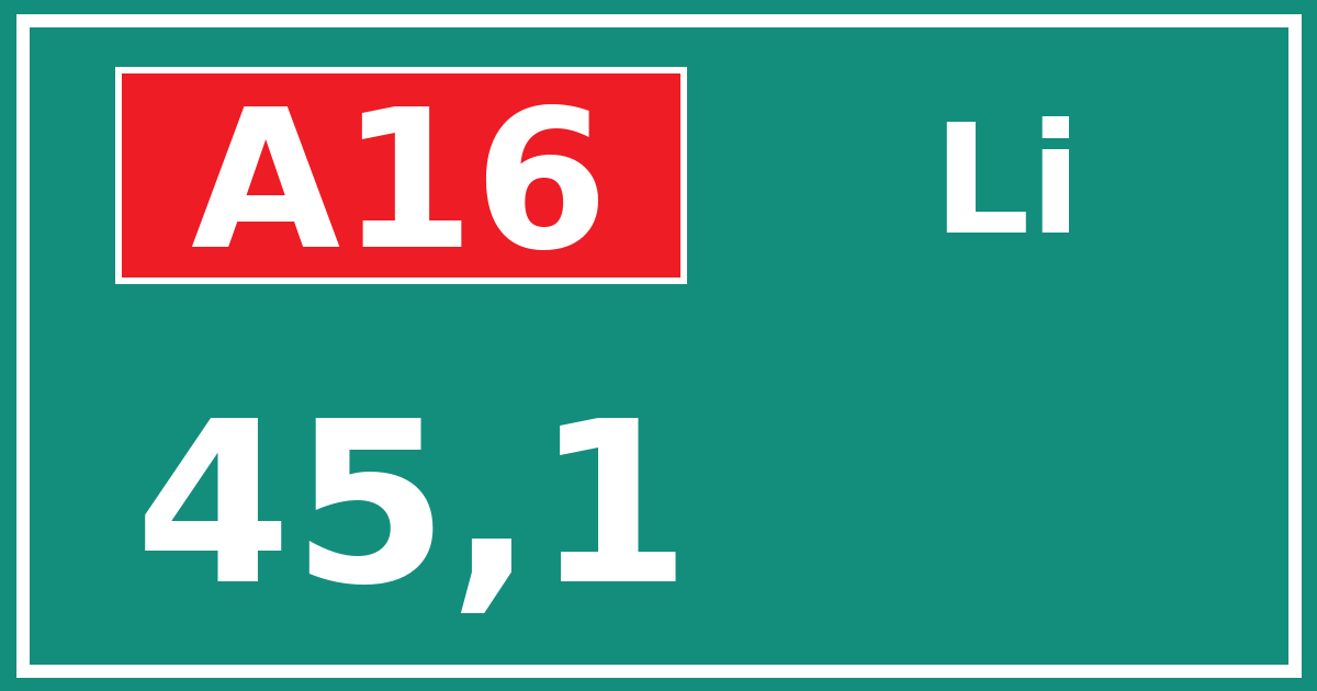 Hectometerbord A16 45,1 zijde Li