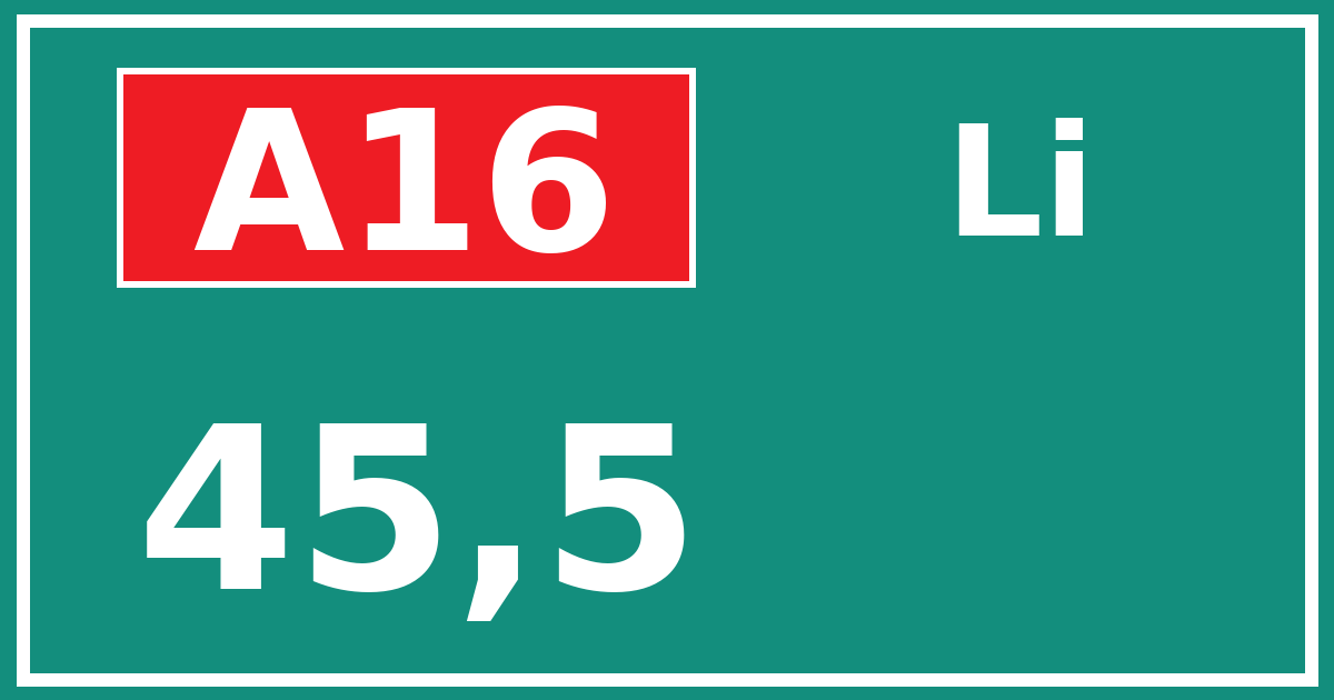 Hectometerbord A16 45,5 zijde Li