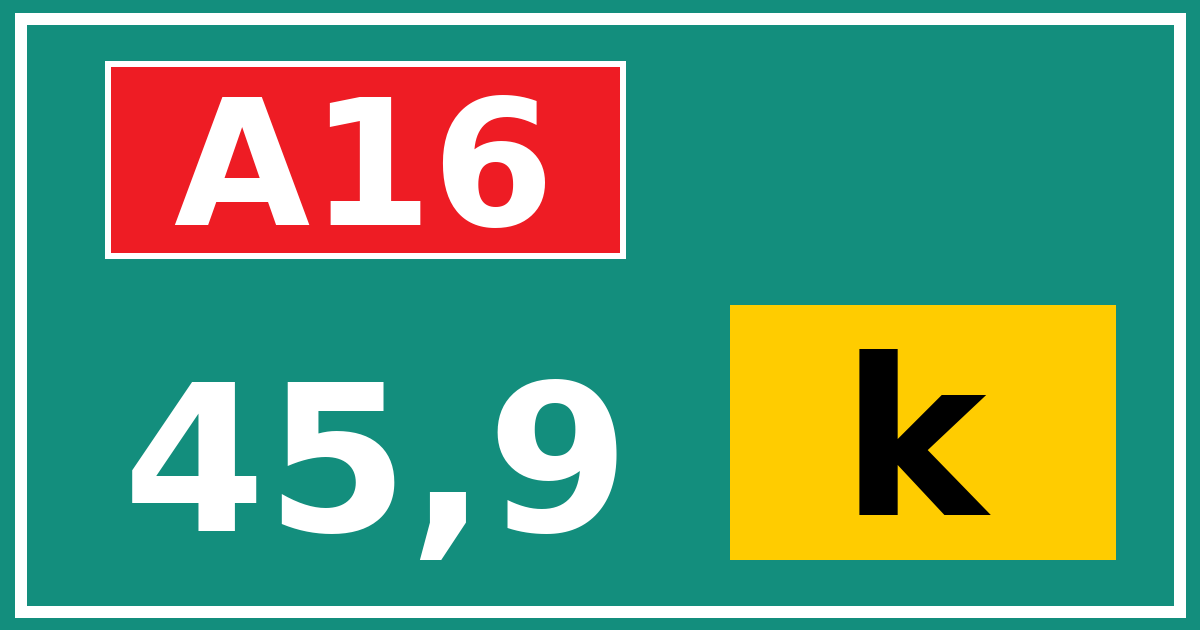 Hectometerbord A16 45,9 letter k