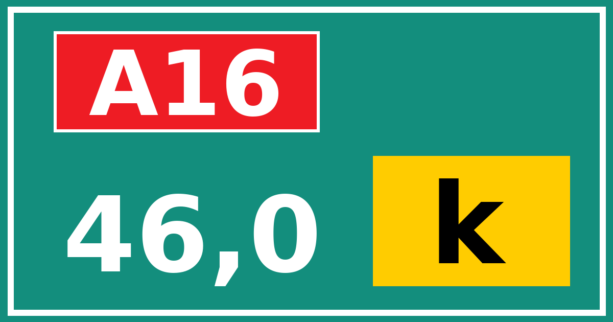 Hectometerbord A16 46,0 letter k