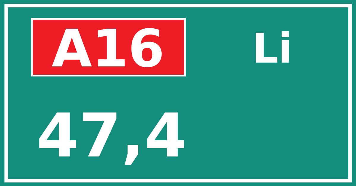 Hectometerbord A16 47,4 zijde Li