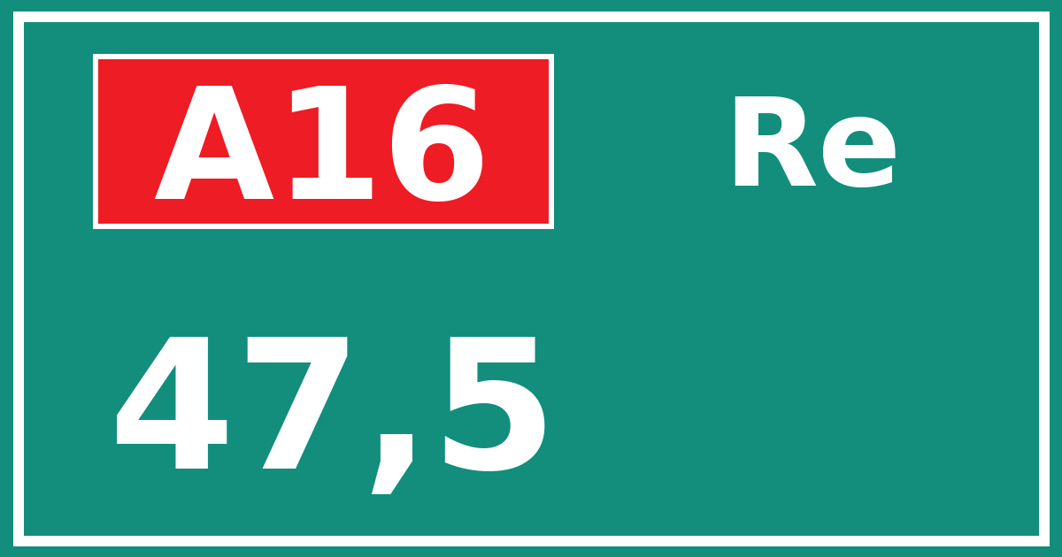 Hectometerbord A16 47,5 zijde Re