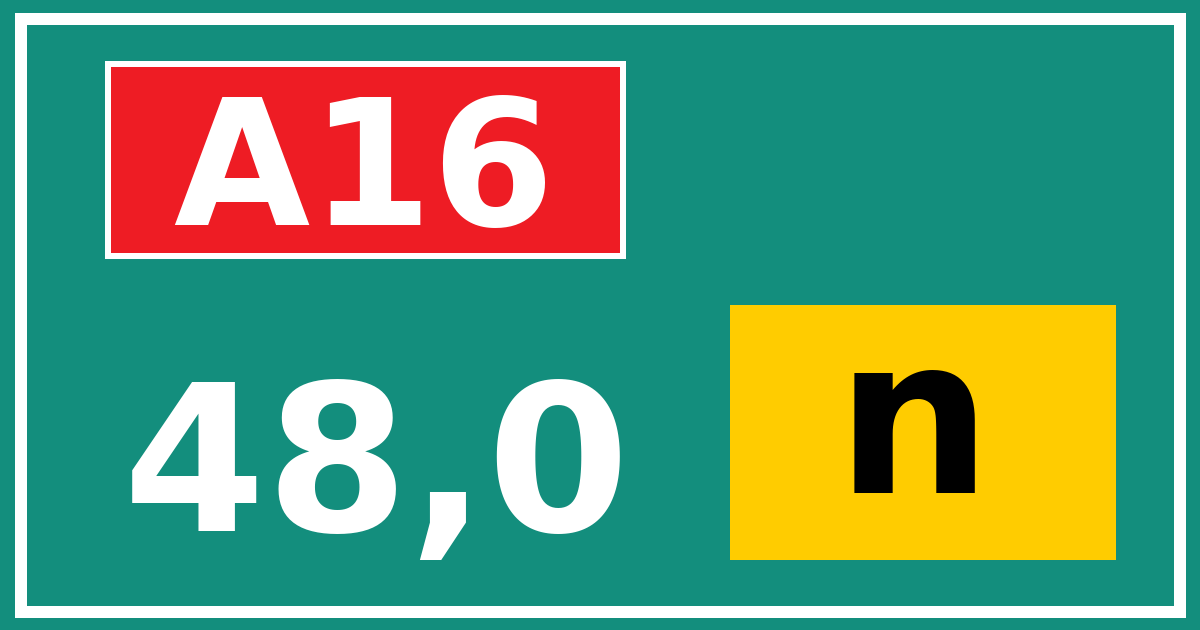 Hectometerbord A16 48,0 letter n