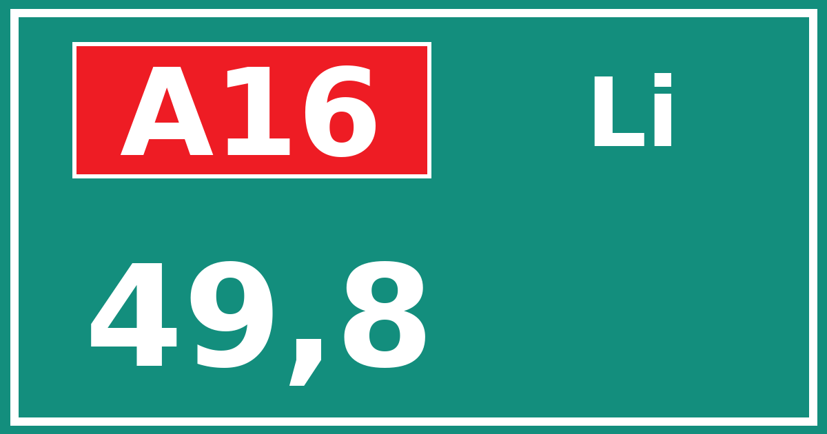 Hectometerbord A16 49,8 zijde Li