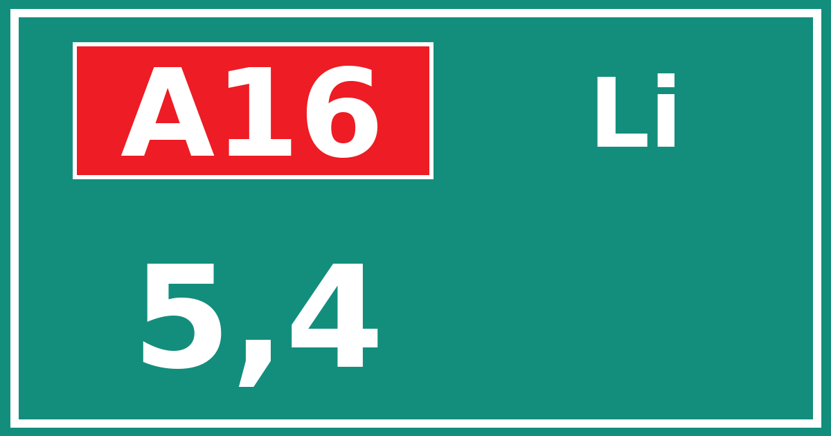 Hectometerbord A16 5,4 zijde Li