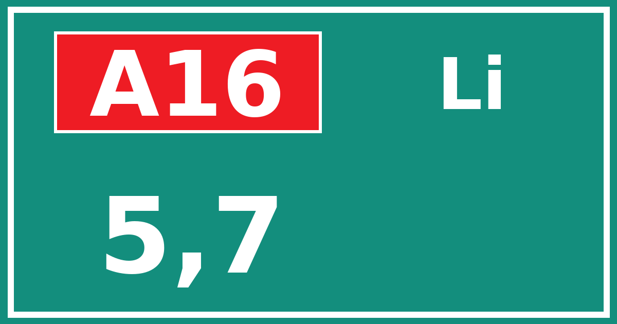 Hectometerbord A16 5,7 zijde Li