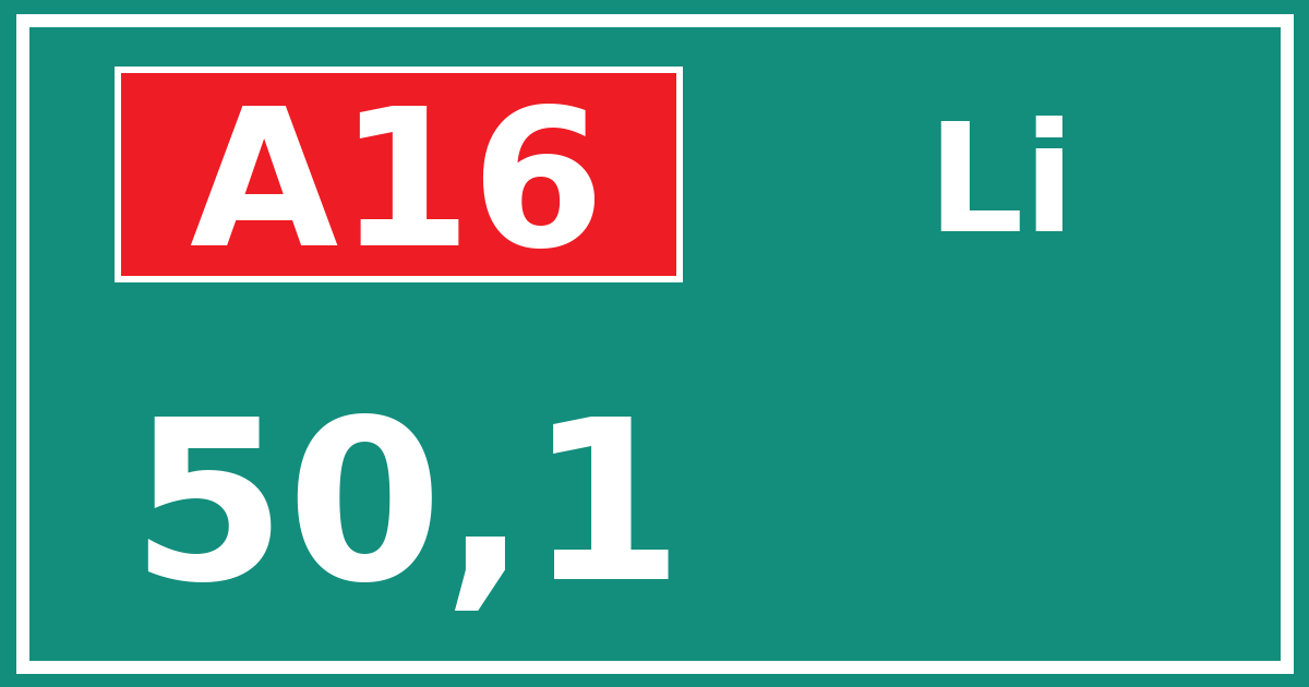 Hectometerbord A16 50,1 zijde Li