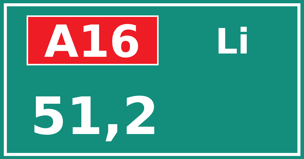 Hectometerbord A16 51,2 zijde Li