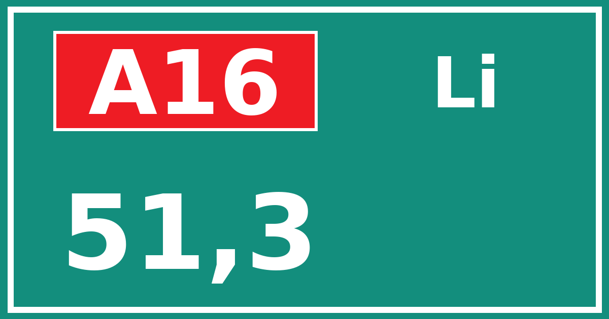 Hectometerbord A16 51,3 zijde Li