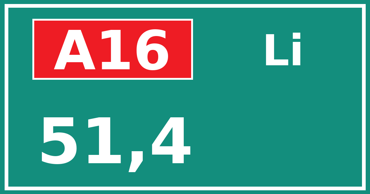 Hectometerbord A16 51,4 zijde Li