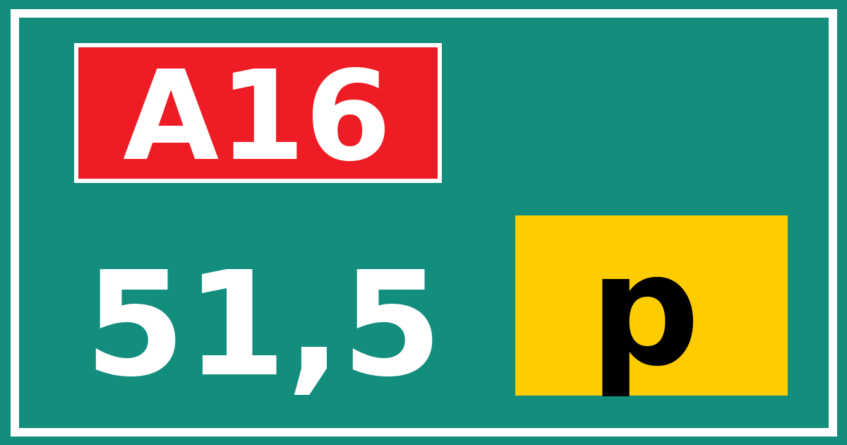 Hectometerbord A16 51,5 letter p