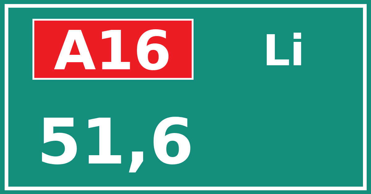 Hectometerbord A16 51,6 zijde Li