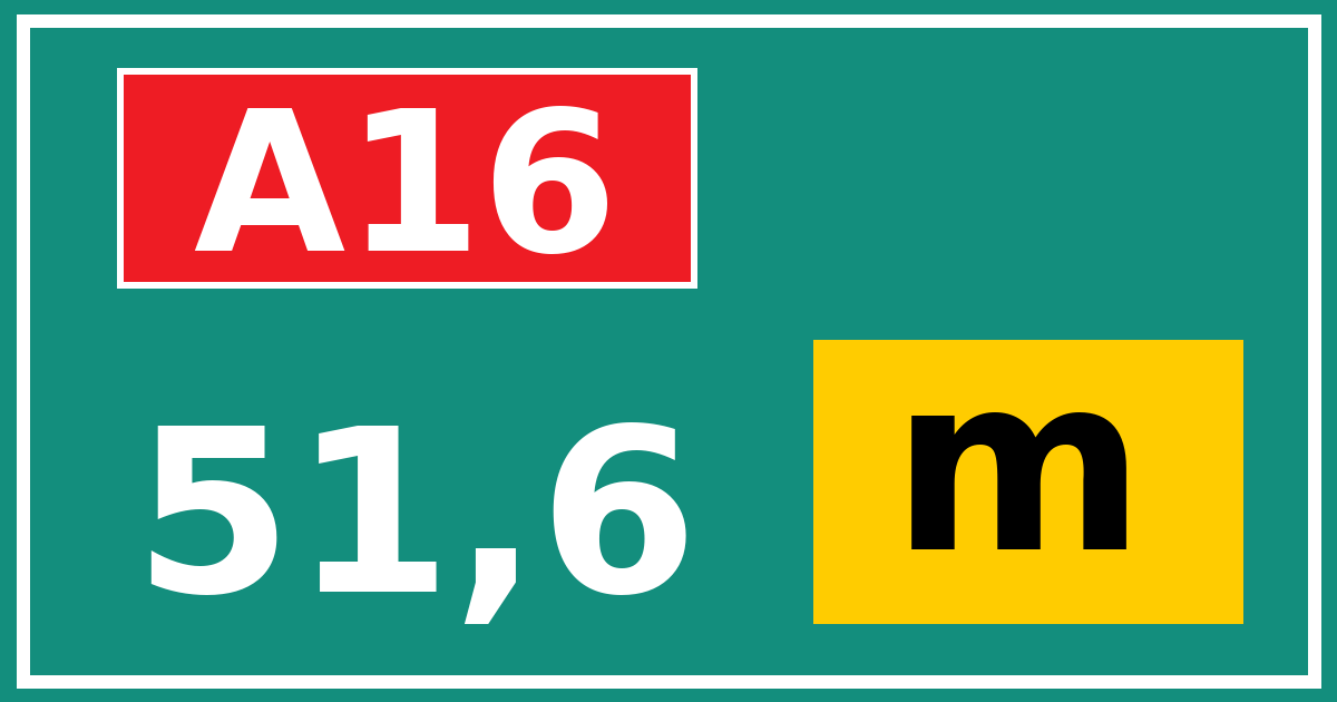 Hectometerbord A16 51,6 letter m