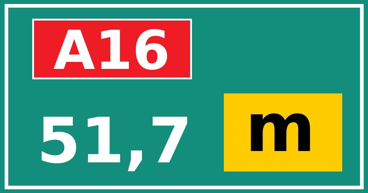 Hectometerbord A16 51,7 letter m