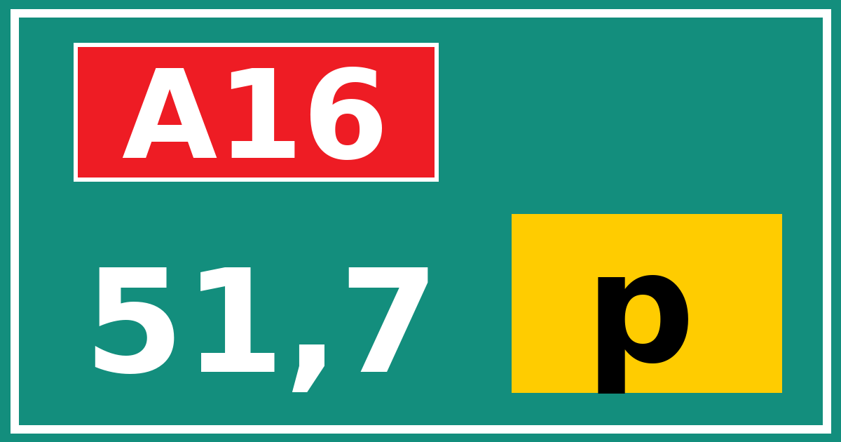 Hectometerbord A16 51,7 letter p