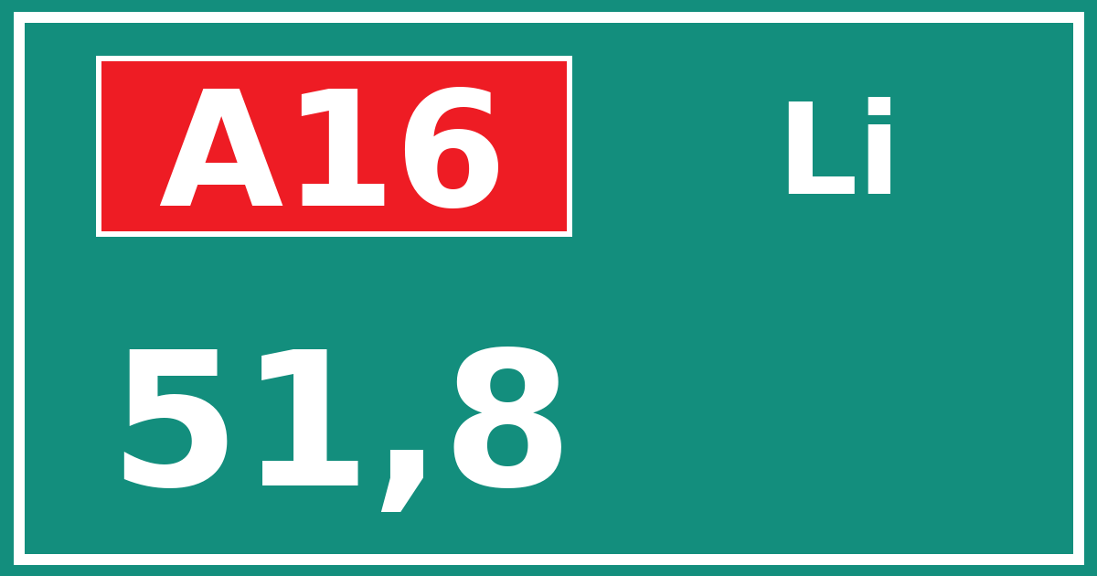 Hectometerbord A16 51,8 zijde Li