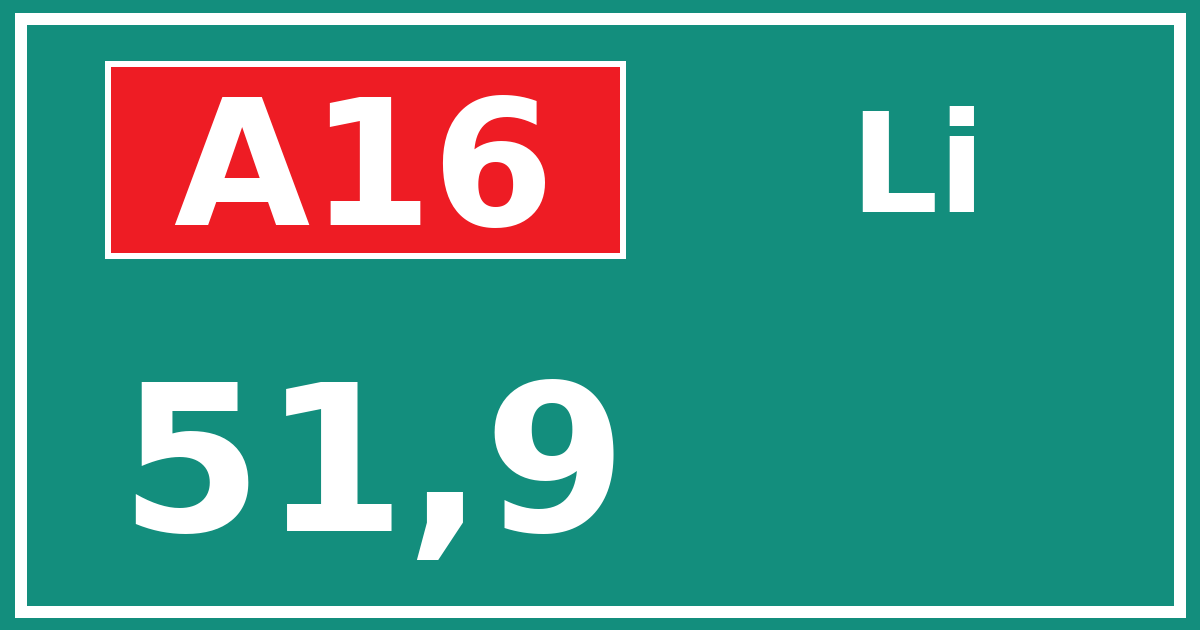 Hectometerbord A16 51,9 zijde Li